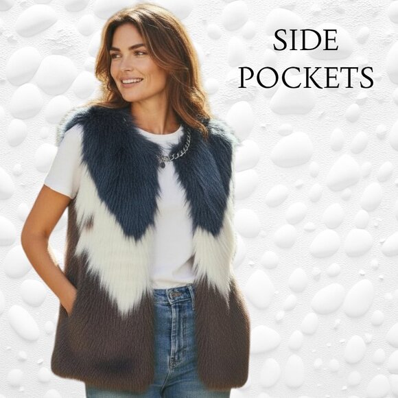 Gorgeous GUESS Tri Coloured Faux Fur Vest – Size M - Like New - Picture 2 of 11